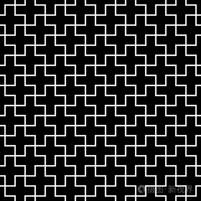 矢量现代无缝几何图案交叉瓷砖黑色和w