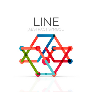 线性的抽象徽标，连接五彩的段的线几何图