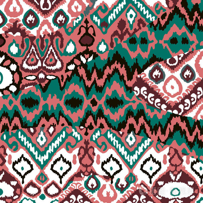 民族波西米亚花纹图案.之字形几何复古求同