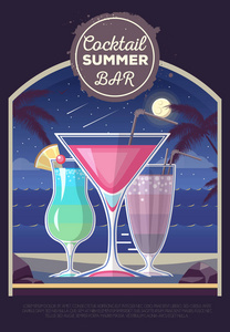 平面样式设计的鸡尾酒夏季酒吧。鸡尾酒菜单