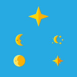 平面图标睡前设置的就寝时间 星级 星号和其他矢量对象。此外包括星号 天空 新月元素