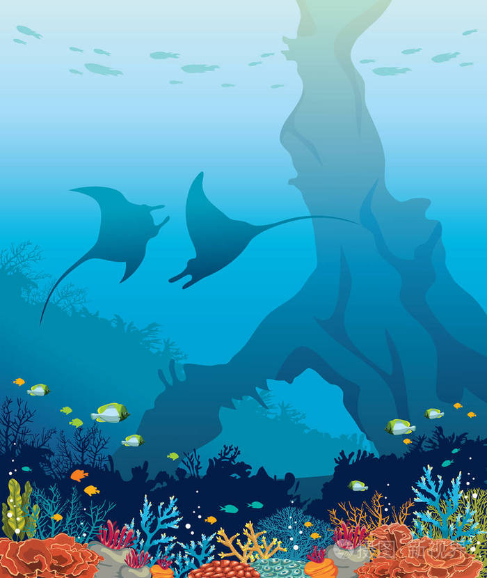 鲼, 珊瑚礁, 海洋水下自然插画-正版商用图片0dhhe5-摄图新视界