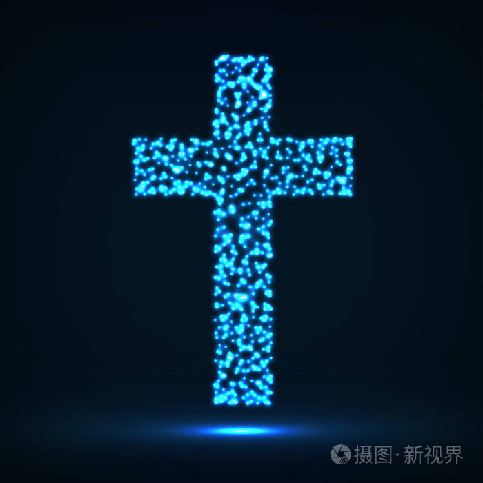 抽象的发光粒子, 基督教符号, 抽象符号的十字架