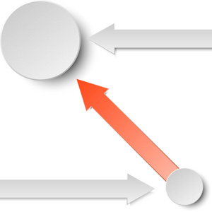 3d 红色和灰色箭头纸与商业图形概念设计的两个圆