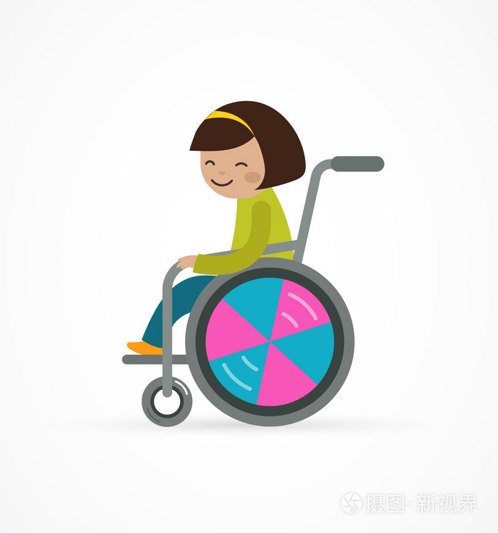残疾的孩子,坐在轮椅上的女孩