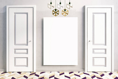 3d静物一篮鲜花苹果模拟海报与椅子和植物在桌上, 简约阁楼内部背景