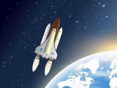 起飞航天飞机.一艘太空飞船照片