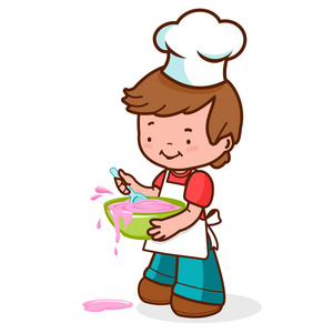 凌乱男孩厨师烹饪照片