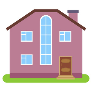 用棕色的屋顶和粉色的墙壁，白色背景上的私人住宅