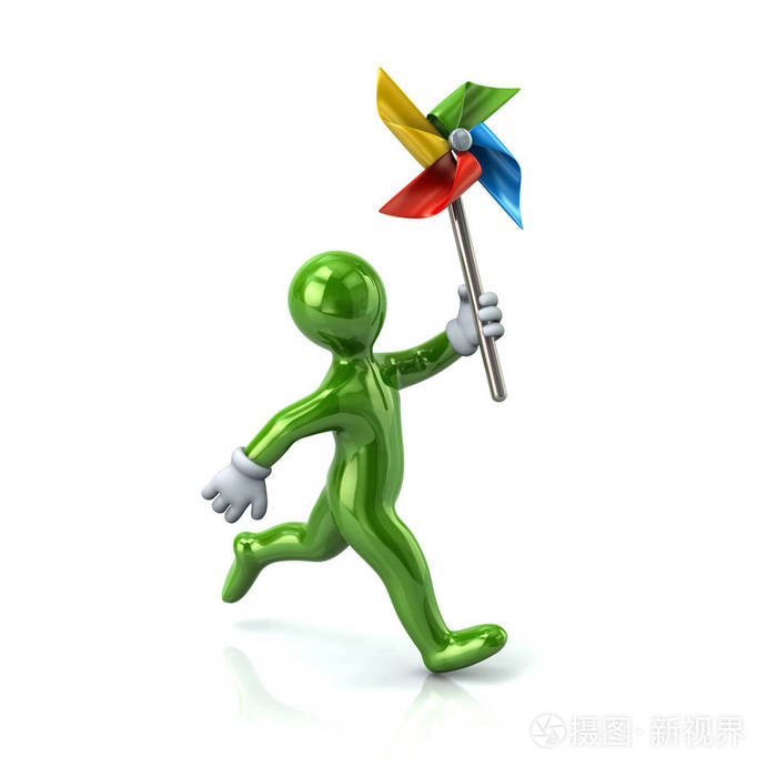 绿色小男孩控股风车照片-正版商用图片0diezn-摄图新视界