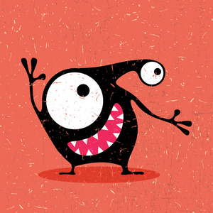 怪物宠物可爱的黑色怪物 grunge 红色背景上的情绪照片