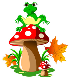 绿色的小青蛙和蘑菇图片
