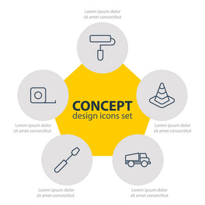 矢量图的 5 施工图标。可编辑包辊 谨慎 卷尺和其他元素