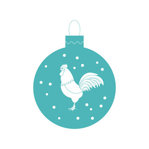 可爱的图片，与公鸡和 snowfal 彩色圣诞球