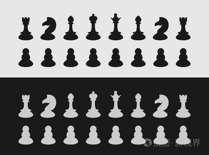 国际象棋棋子黑色和白色矢量