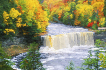 印象派艺术的 Michagin 农瀑布州立公园美国上层半岛上农瀑布