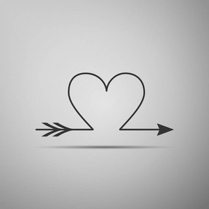 丘比特箭心，灰色的背景上孤立的情人节卡片元素图标。平面设计。矢量图