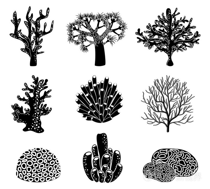 黑色珊瑚剪影矢量集