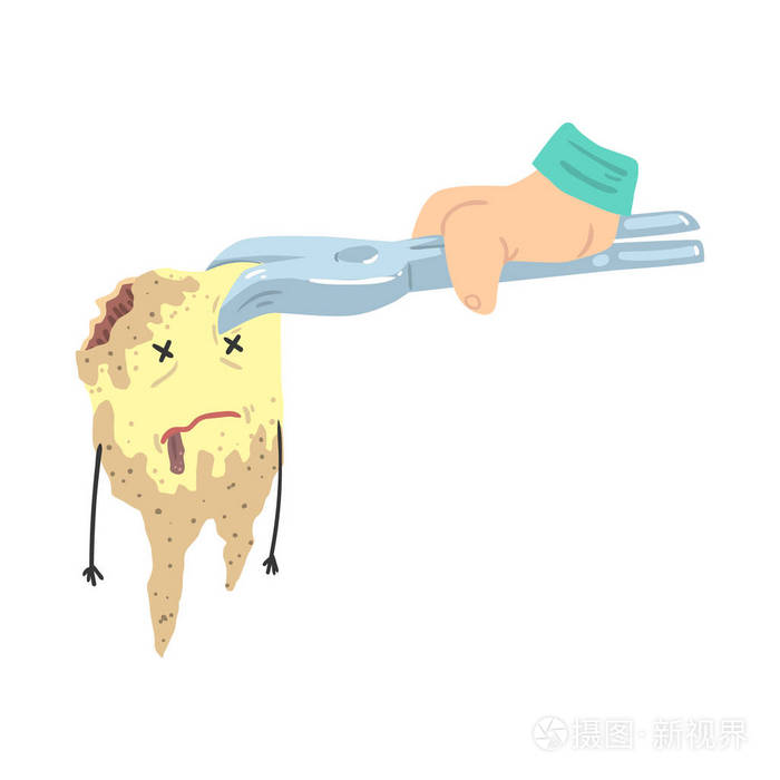 搞笑提取死牙牙科钳子卡通矢量插图中的字符