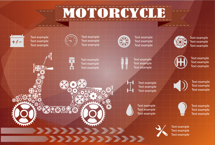 摩托车部件信息。矢量图