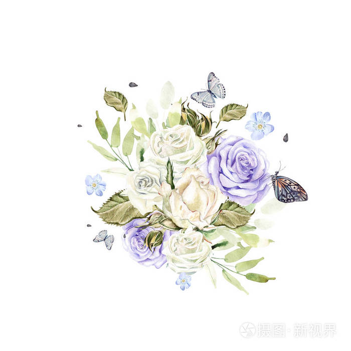 美丽明亮水彩花束用花的玫瑰 但照片 正版商用图片0dj0yh 摄图新视界
