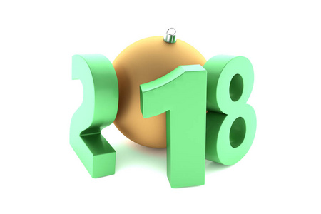 新 2018 年绿色金属数字与金色装饰球