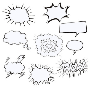 设置手绘漫画涂鸦元素, 泡泡, 闪电, 词哇照片