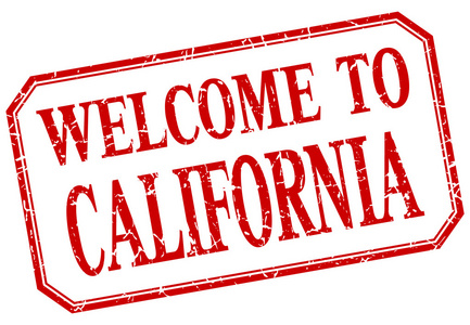 加利福尼亚欢迎红色复古孤立标签