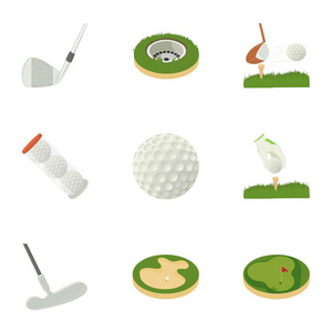 高尔夫竞争图标集，卡通风格