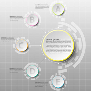 五颜六色的纸圈与五个专题网站演示文稿封面海报矢量设计信息图图概念
