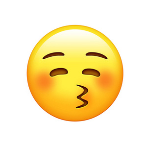 表情符号黄色脸噘起嘴唇,脸红制作接吻明珠照片