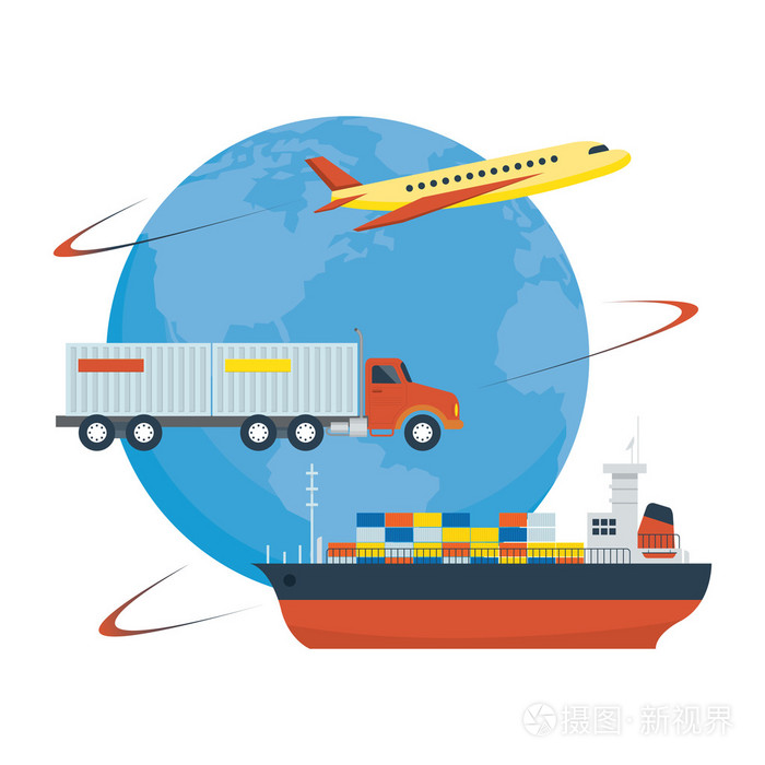 飞机,汽车,船舶,全球航运交货插画-正版商用图片0djk8i-摄图新视界