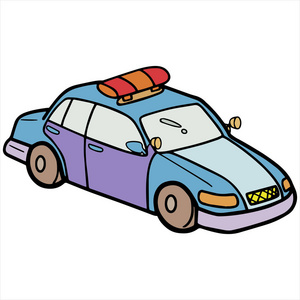 警察车卡通插图上白色孤立照片