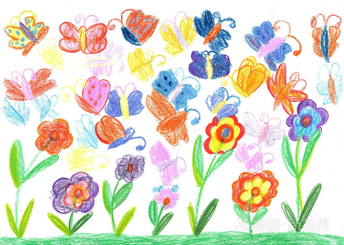 儿童画蝴蝶和花朵的性质