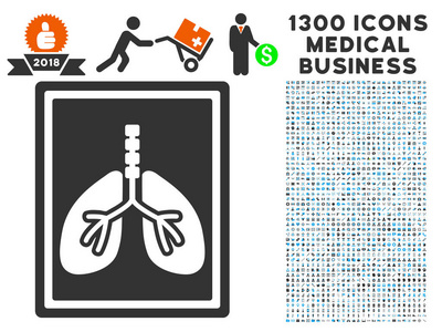 肺部透视的照相机图标与 1300年医疗业务图标