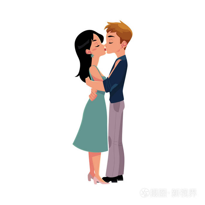 年轻夫妇浪漫接吻拥抱