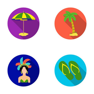 巴西，国家，伞，海滩。巴西国家中平面样式矢量符号股票图 web 设置集合图标