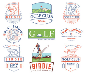 高尔夫徽章和标签卷 2 色