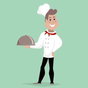 与菜的厨师.卡通人物.复古风格的矢量图照片