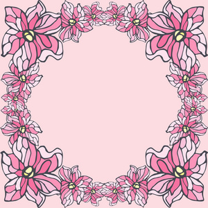 粉红色的花朵框架上米色背景孤立