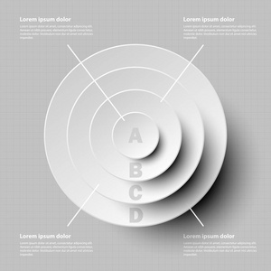 简单的白色 3d 纸圈网站演示文稿封面海报矢量设计信息图图概念的四层主题中