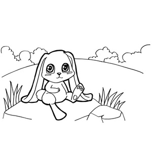 小兔子卡通着色页矢量图片