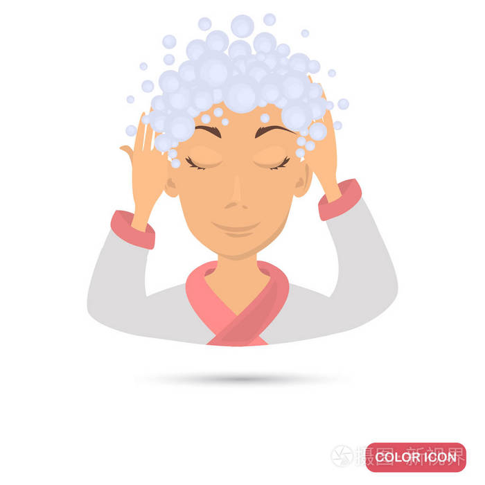 洗头发的女孩颜色平面图标 web 和移动设计插画-正版商用图片0dkaa2