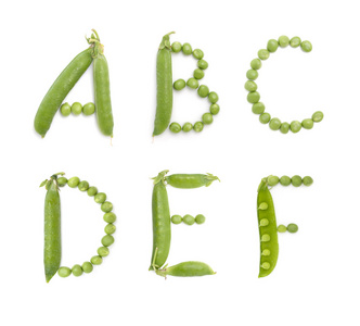 绿豌豆,abc 英语字母表中的照片