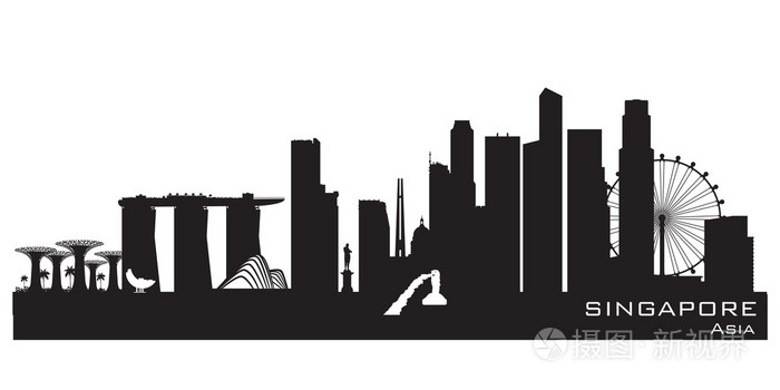 新加坡的城市天际线矢量剪影