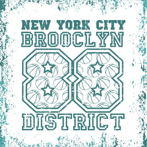T 恤纽约，布鲁克林体育田径排版