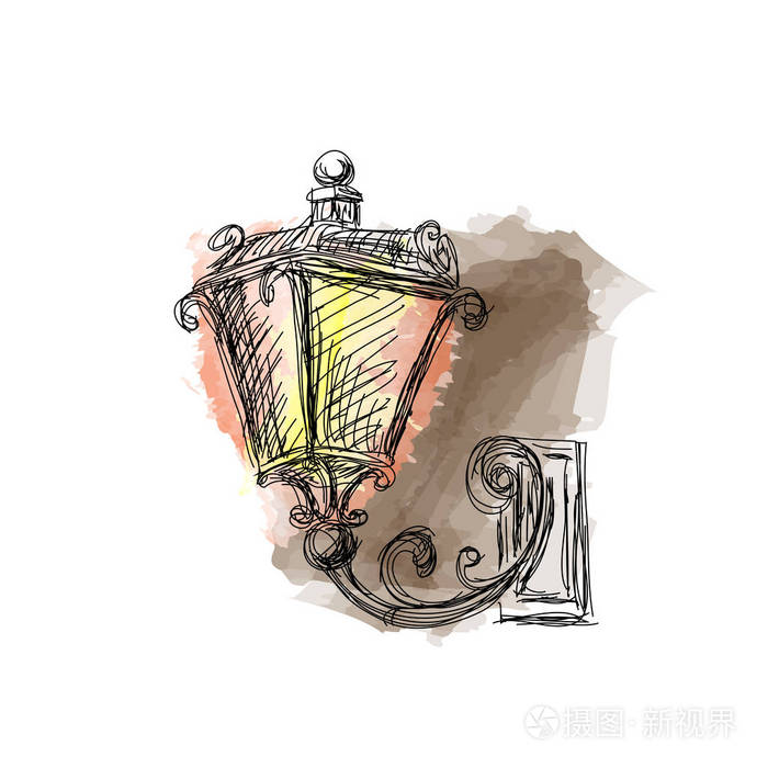 老式灯笼灯手绘