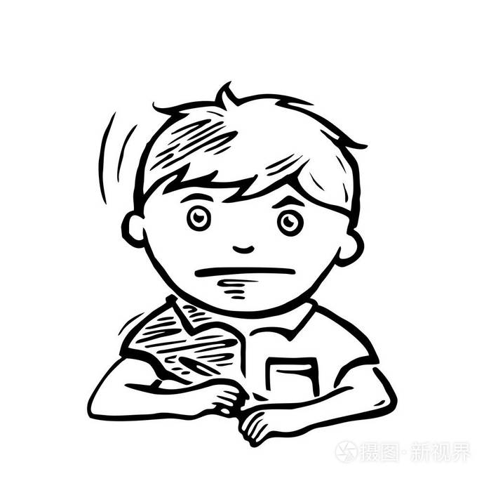 男生用手里的笔思考的任务黑色的矢量图