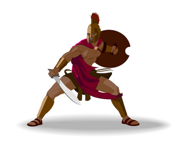 矛与盾与持有 sw 的装甲和步兵盾生气斯巴达的勇士照片