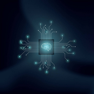 人工智能或 Ai 矢量概念与人类大脑的技术背景。机器 神经网络 编程 未来科技概念的象征